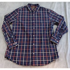 Fairlane Sons Plaid Blue Button Front Mens XL Shirt Plaid Reg Fit Wrinkle Free